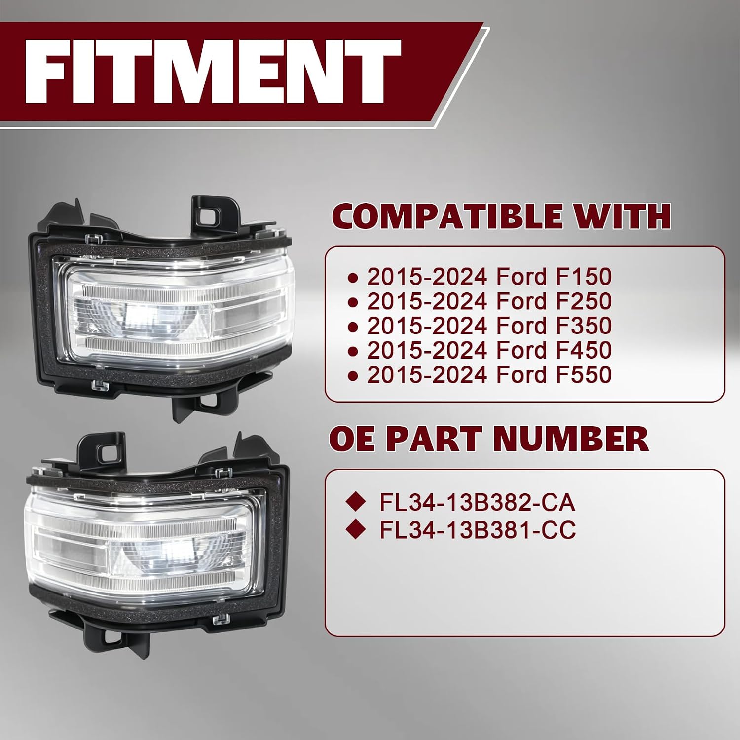 Tow Mirror Turn Signal Light Pair Driver & Passenger Side Compatible with 2015-2024 Ford F150 F250 F350 F450 F550 Super Duty, LED Side Mirror Indicator Lamp, Replaces# FL34-13B382-CA FL34-13B381-CC