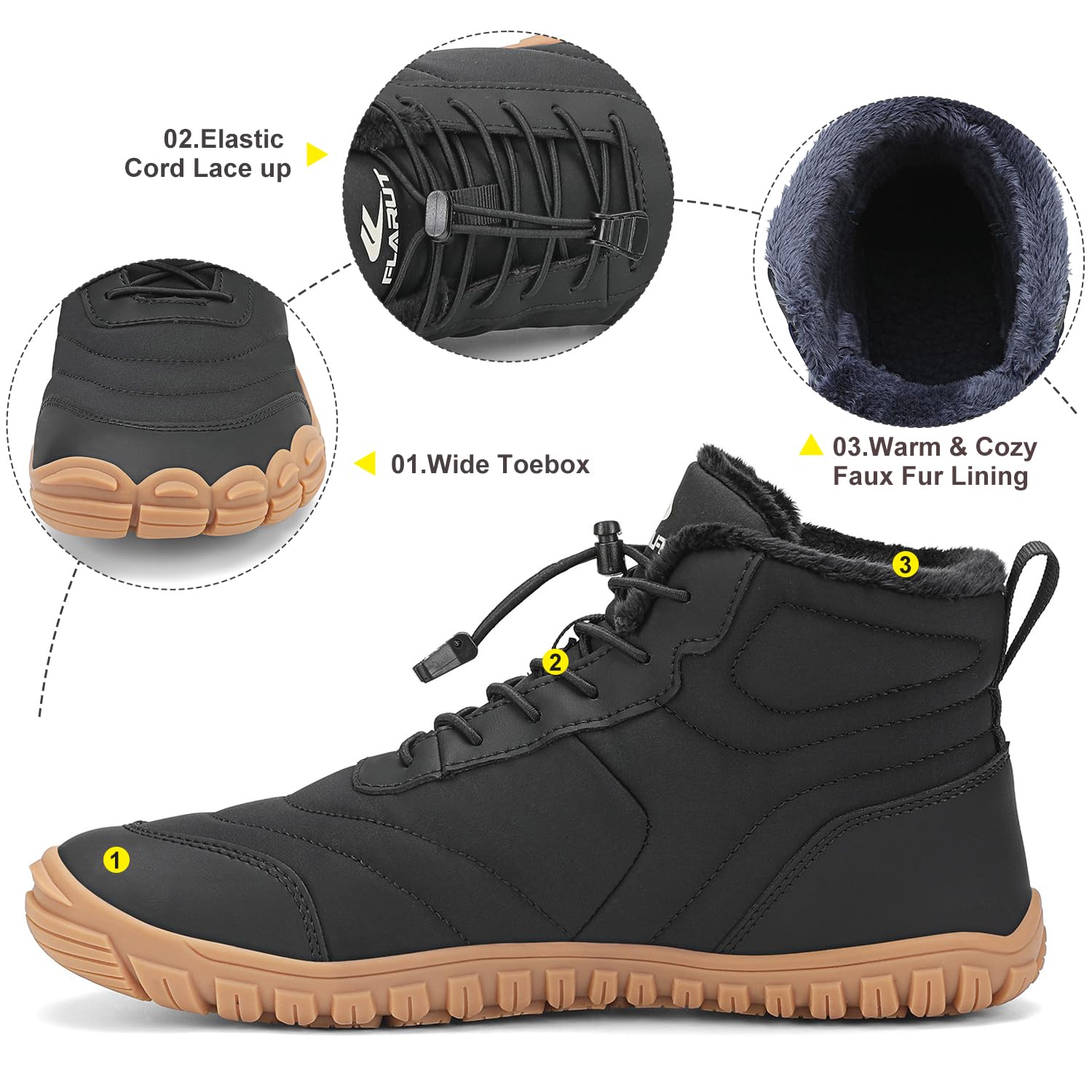 FLARUT Scarpe Invernali a Piedi Nudi Uomo Donna Barefoot Scarpe Foderate Caldo Scarpe a Punta Larga Resistenti all'acqua Scarpe da Trail Running Trekking InvernoStivali
