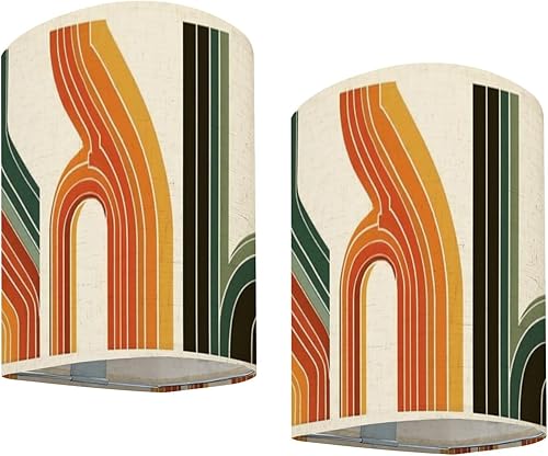 Juego de dos apliques de pared con pilas, estilo retro, vintage, estilo años 70, líneas de póster, formas enchufables, accesorios de pared con