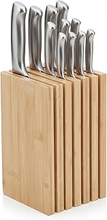 Bamboo Knife Block – Minimal Scandinavian Design, Universal Knife Holder with 6 Slots for Up to 18 Knives – Fits Paring, Chef, Steak, Butcher Knives & Scissors, Countertop Knife Block
