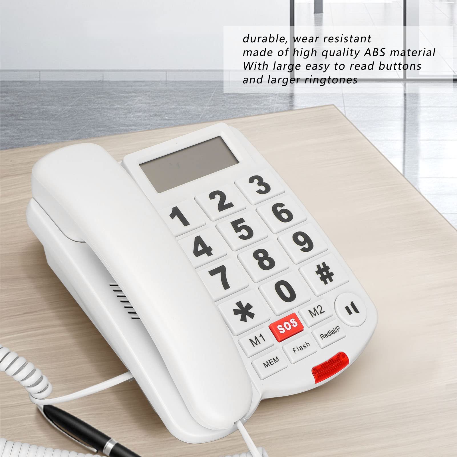 LD‑265CID Telefono con Cavo a Pulsanti Grandi con ID Chiamante, Vivavoce, Composizione Vivavoce e Funzione di Conversazione Telefono per Anziani con Problemi di Udito, Telefono di Casa Bianco