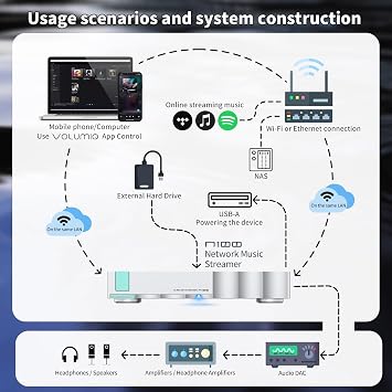 S.M.S.L N100 Hi-Res Network Streamer MQA Decoding Supports Connect VOLUMIO Tidal and QOBUZ Output Optical/Coaxial/AES/EBU/USB, Input USB2.0/USB3.0/ LAN/WiFi, Home Theater Audio Stereo System Streamer