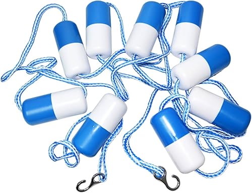 ATIE Cuerda divisora de seguridad para piscina de 20 pies y línea de flotador con 2 ganchos de acero inoxidable premontados y 9 boyas flotantes