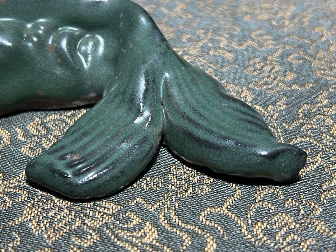 唐物青磁魚 文鎮 書道具