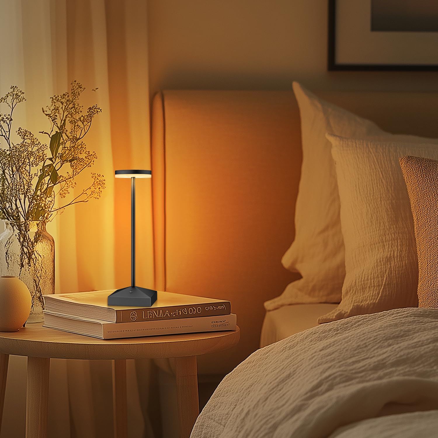 Confezione da 3 piccole lampade da tavolo ricaricabili senza fili, colore nero, dimmerabili | Senza fili, alimentato a batteria, luce notturna a LED portatile, per comodino, bagno, scrivania, esterno