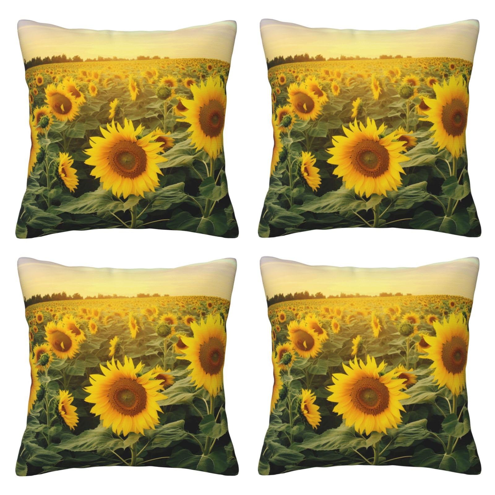 Sunflower Field Throw Pillow Cases 4 Pack Square Pillowcases Super Soft Pillow Protectors With Zipper for Couch Livingroom Sofa Bed Office Car,45x45 CM