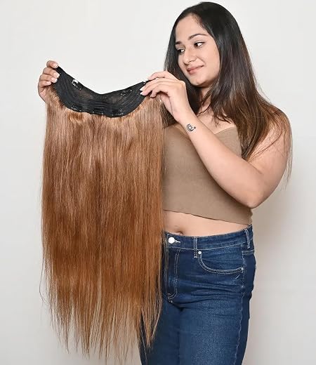 Majik V Shape Global Caramel Blonde Color Human Hair Extensions for Women and Girls with Hair Brush and Hair Clips (150 Gr...