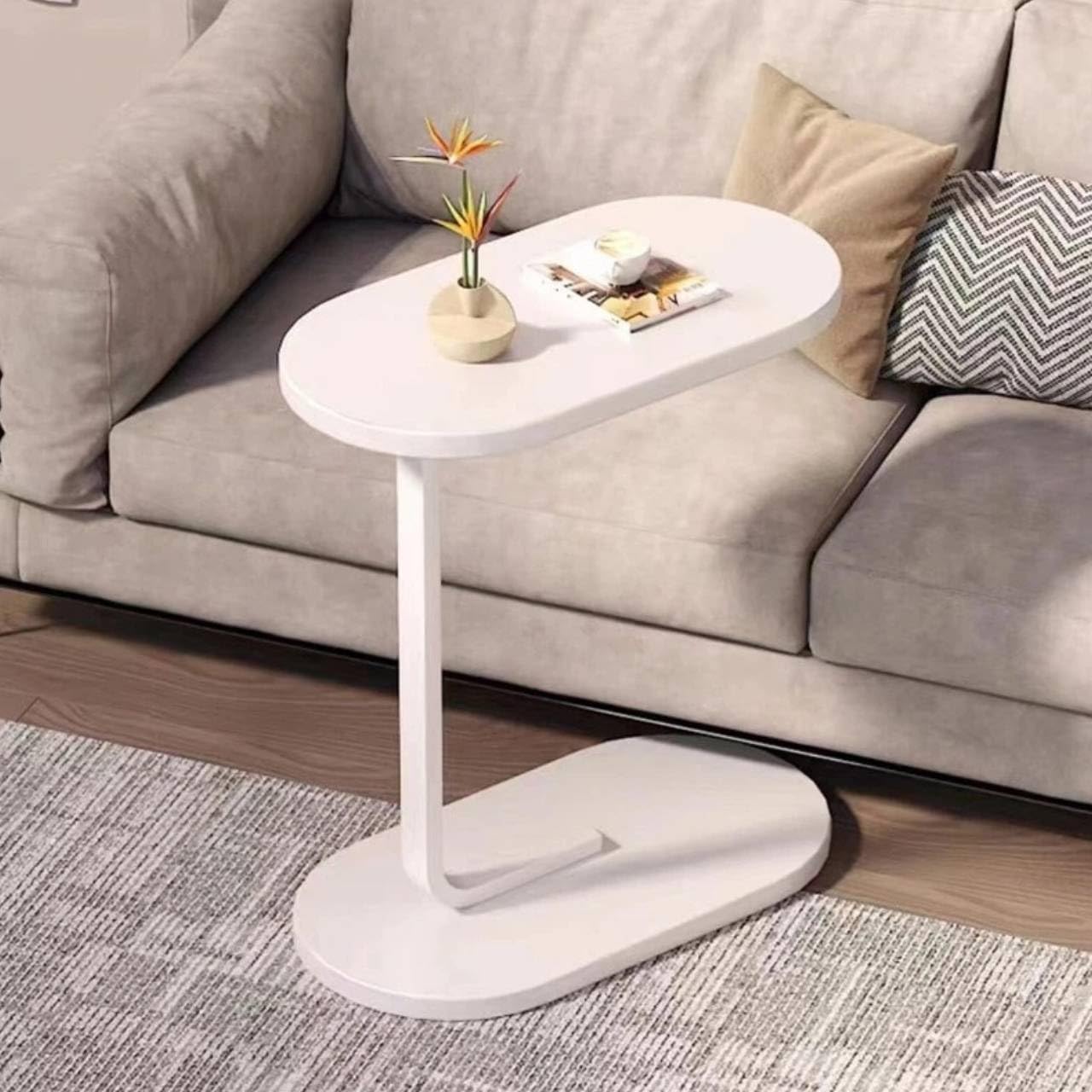 HOMVEX C-Shaped Side Table for Sofa & Bed, Compact Snack Table for Living Room, Bedroom & Office – Small Couch Table for Laptop, Coffee & Books, Wood & Metal End Table (White)