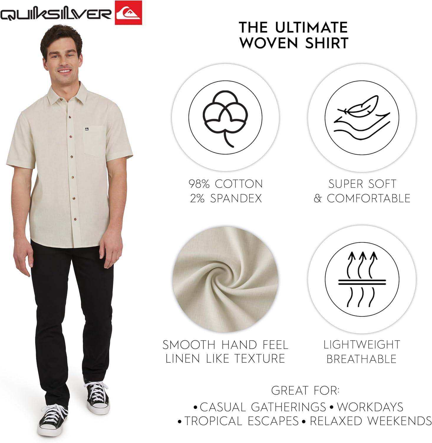 Quiksilver Men's Regular Fit Premium Cotton Woven Short Sleeve Button Up Casual Shirt - Image 3