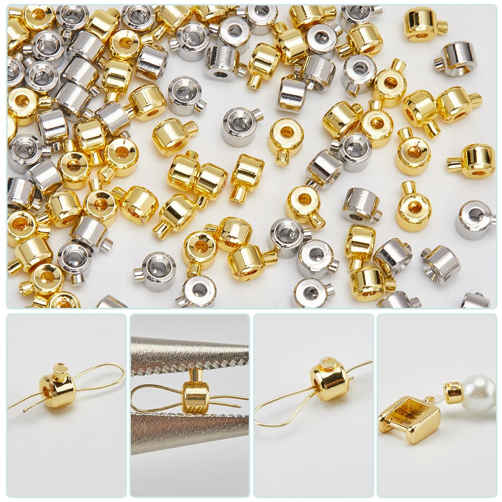 Beebeecraft 40 Perle à Sertir Ronde en Acier Inoxydable 2 Couleurs Perle D'Espacement à Sertir Accessoires Fabrication Bijoux Fournitures Bricolage