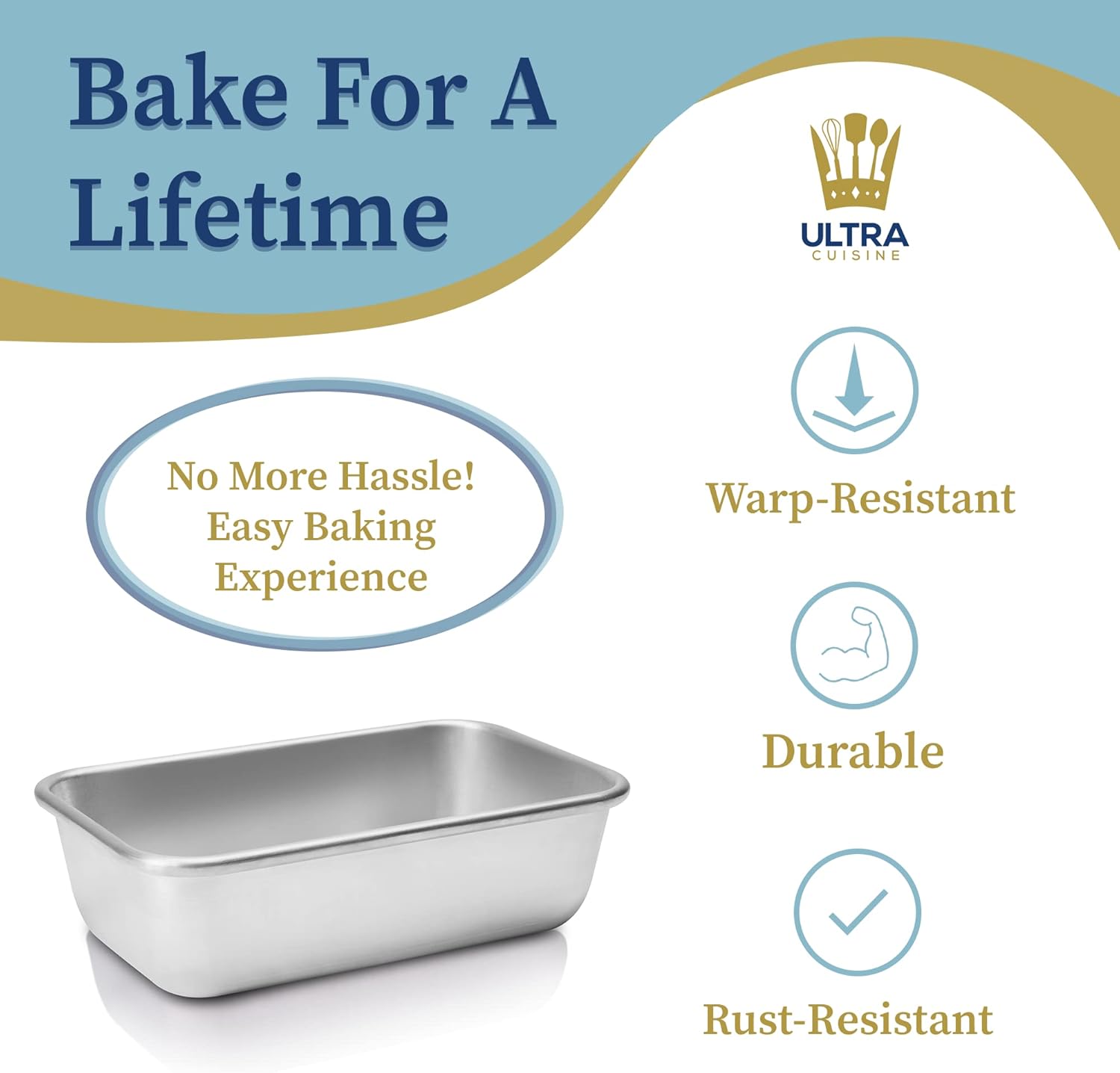 Ultra Cuisine Stainless Steel Baking Rack - 10 x14.75 inch Jelly Roll Pan Rack & Aluminum Loaf Pan for Baking Bread - 9.5x5 inch Loaf Pan, 1lb - Easy Clean