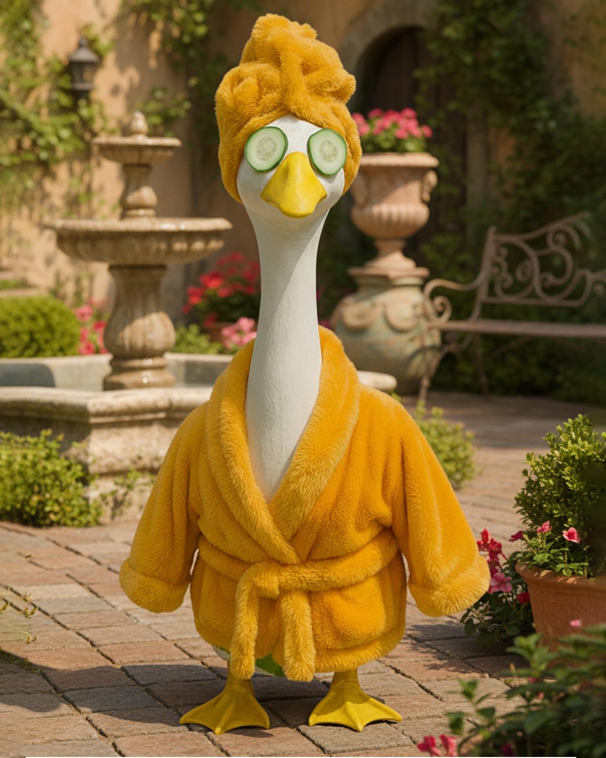 Lady Porch Goose Outfits with Spa-Themed, 23" Lawn Cement Goose Clothes for All Season, Patio Yard Garden Geese Decoration Gift for Mom Grandma