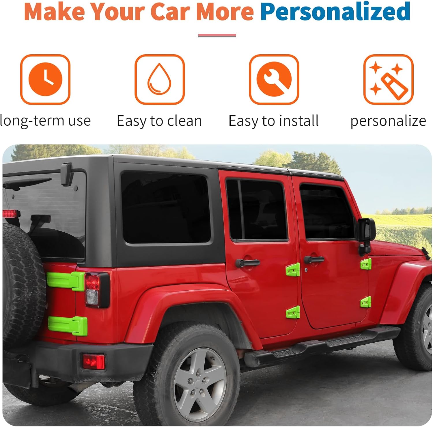 JeCar 12PCS Green Door Hinge Cover Trim Kit Fit for 2007-2018 Jeep Wrangler JK JKU 4 Door - ABS Exterior Hinge Protection Decoration Accessories