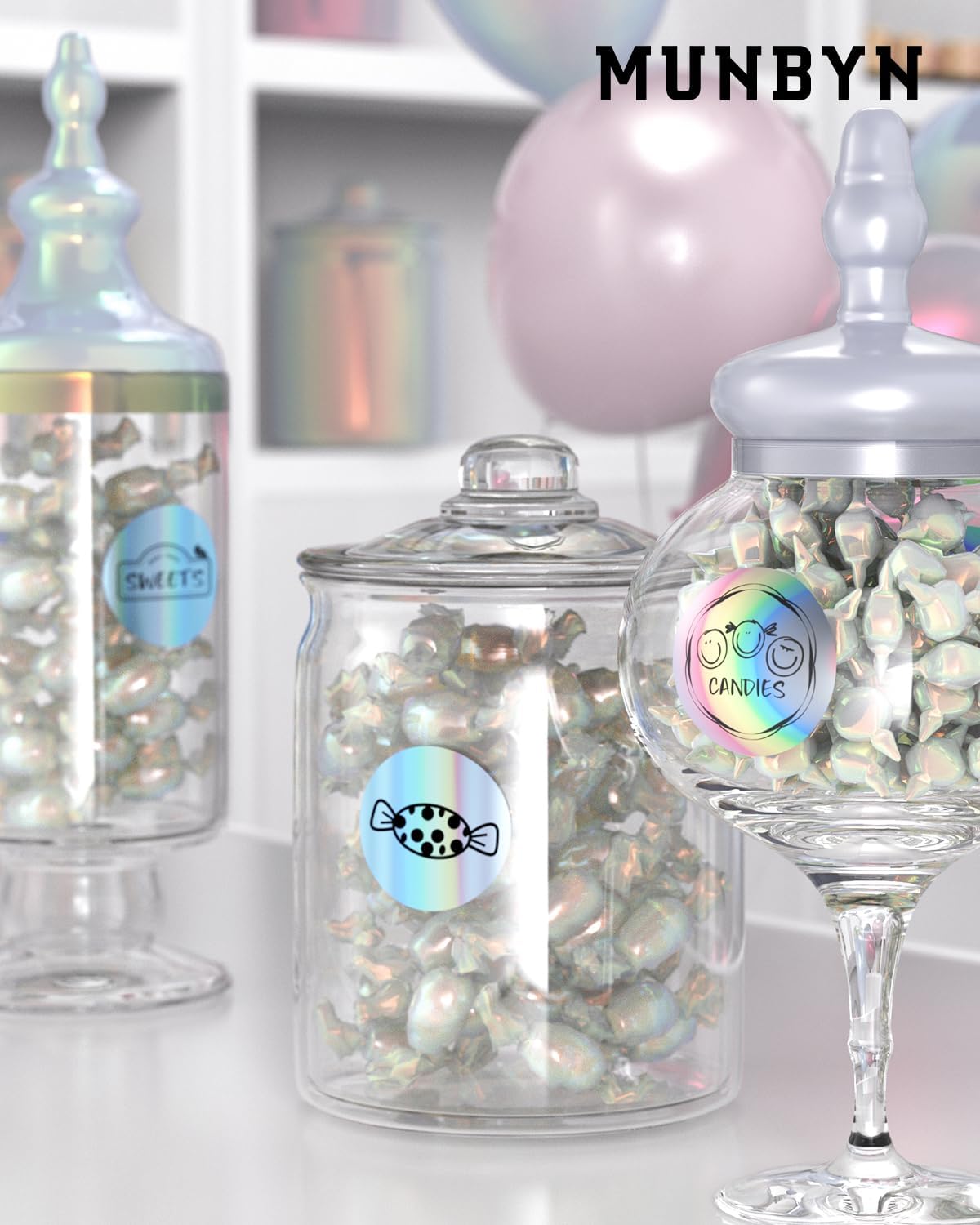 MUNBYN 2" Circle Holographic Thermal Label Stickers Blue, Round Printable Rainbow Glitter Thermal Printer Sticker Labels for Gift Wrapping, Self-Adhesive Name Price Tag DIY Custom Logo Design