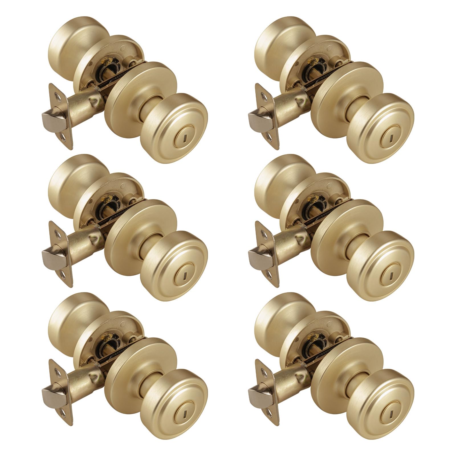 Brushed Gold Door Knobs - 6 Pack with Privacy Lock -20