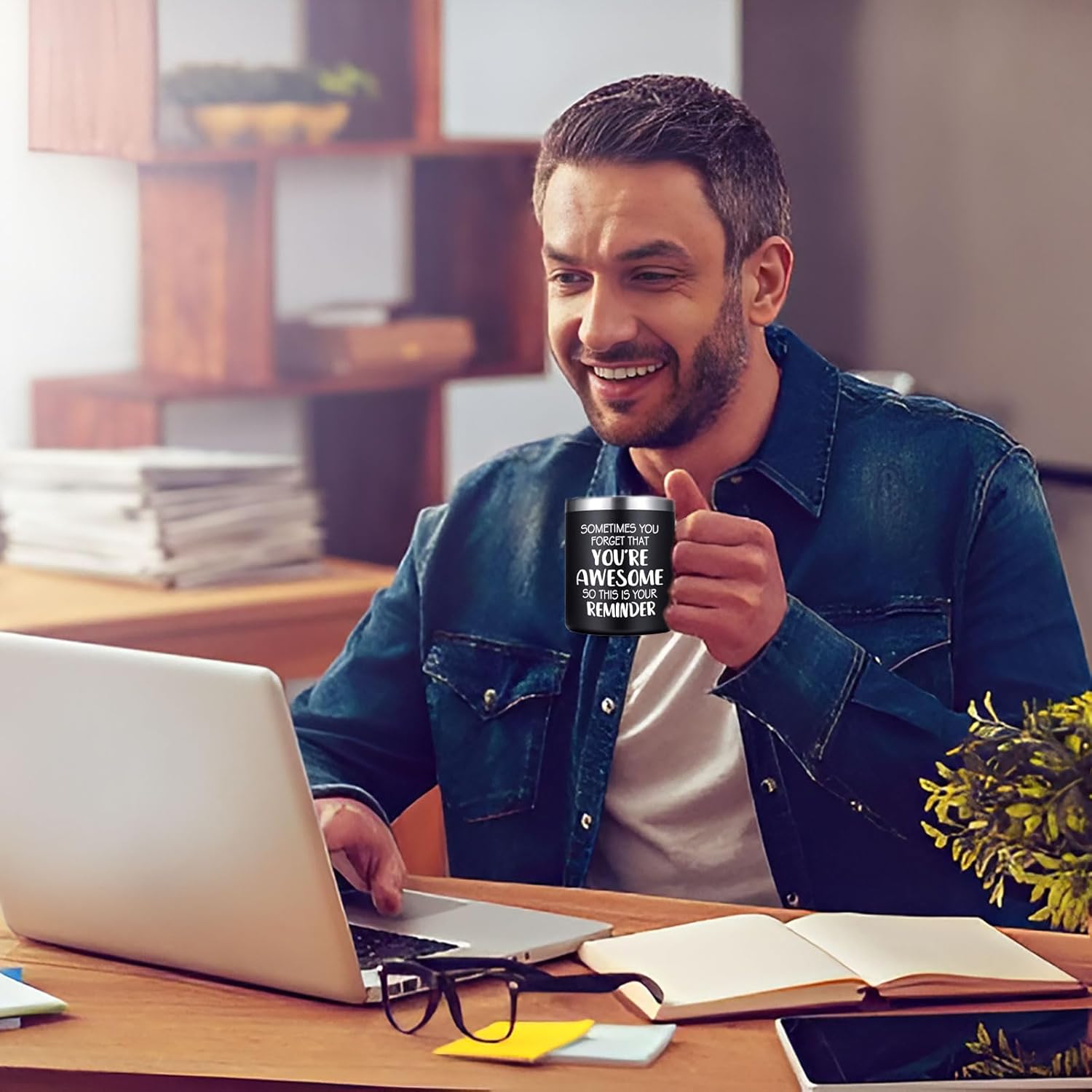 Inspirational Gifts for Men - Sometimes You Forget You're Awesome Coffee Mug, Funny fathers Day Birthday Gifts for Him, Husband, Dad, Boyfriend - 14Oz Black - Image 5