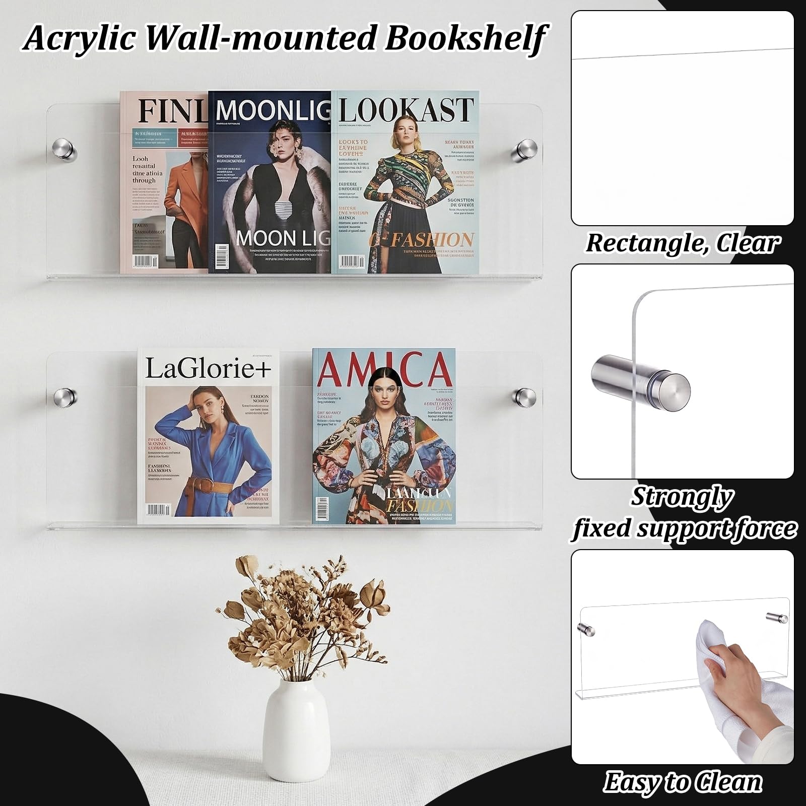 3 étagère Suspendue pour Magazines Porte Revues Mural Flottant de 40cm Étagère à Livres et Brochures Organisateur Mural pour Salle D'Attente Salon Ou Bureau. Clair