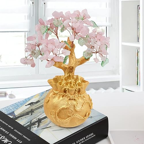 Miniatura 6 de rockcloud Árbol de dinero de cristal con bolsa de dinero dorada, decoración de gabinete de Feng Shui para riqueza y suerte, adorno de bonsái para