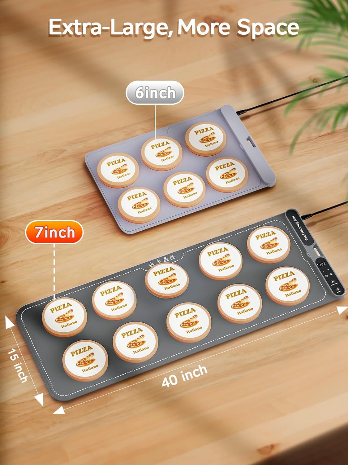 FZF Warming Mat for Food, 40"x15" Extra Large Electric Food Warming Mat, 7 Temp Level and 8 Timer Setting, Rollable Silicone Food Warmer for Buffet, Party, Gatherings (Grey)