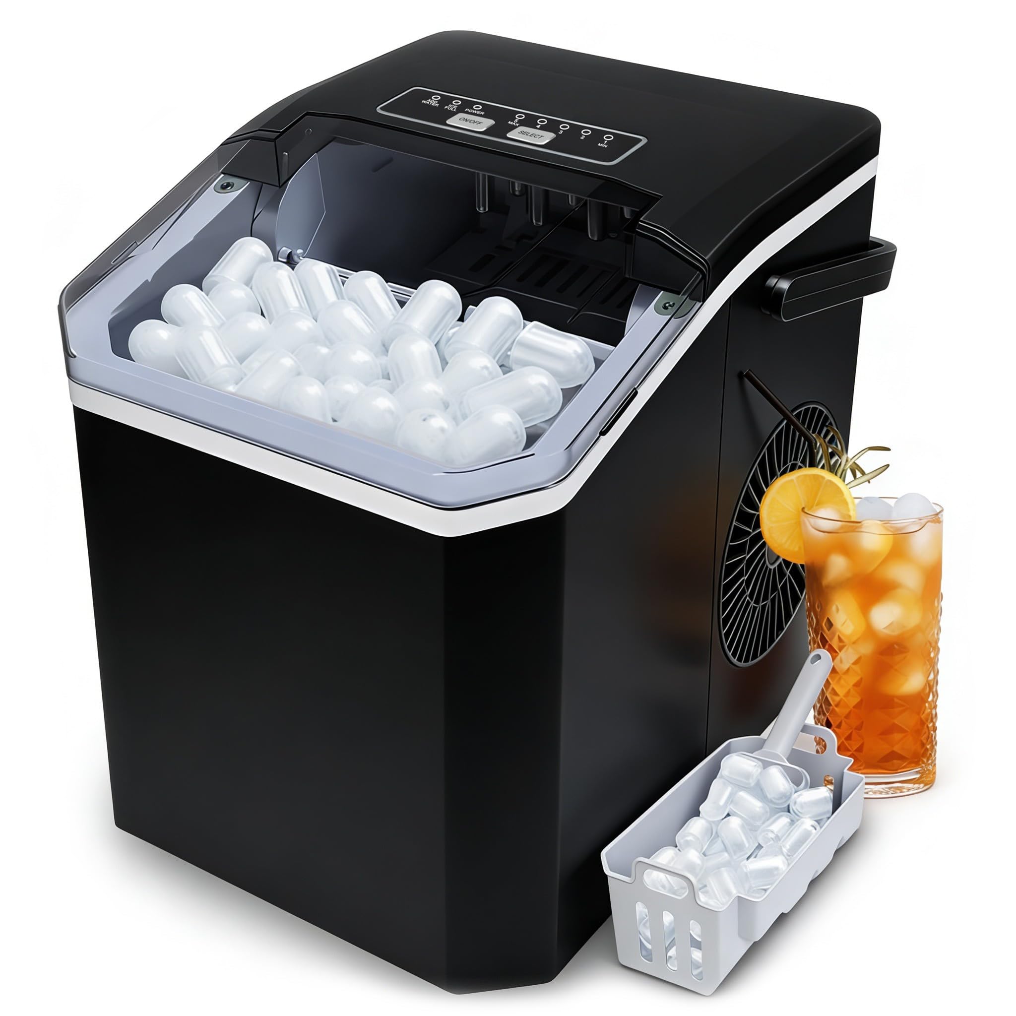 Fast Ice Making Countertop Ice Machine with 5 Ice Sizes, 30Lbs/24H, Self-Cleaning Portable Ice Maker for Kitchen Home Bar and Outdoor Activities