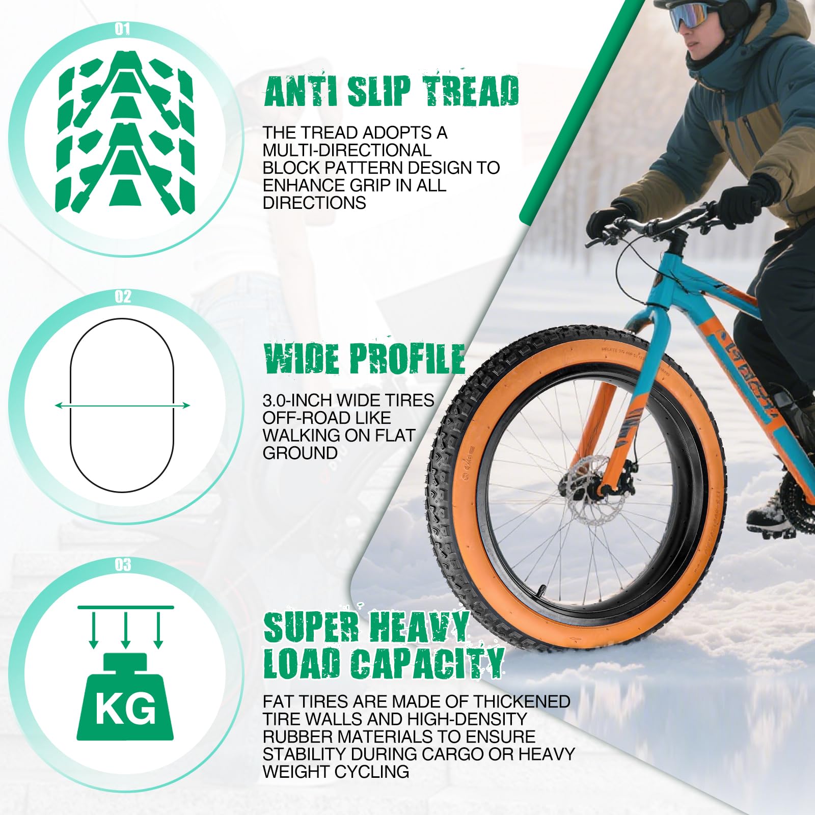 MEGHNA 16/20/26 x 3,0 pollici per bicicletta elettrica compatibile 76-305/76-406/76-559 MTB/Fat Tires/Snow&Electric Bike