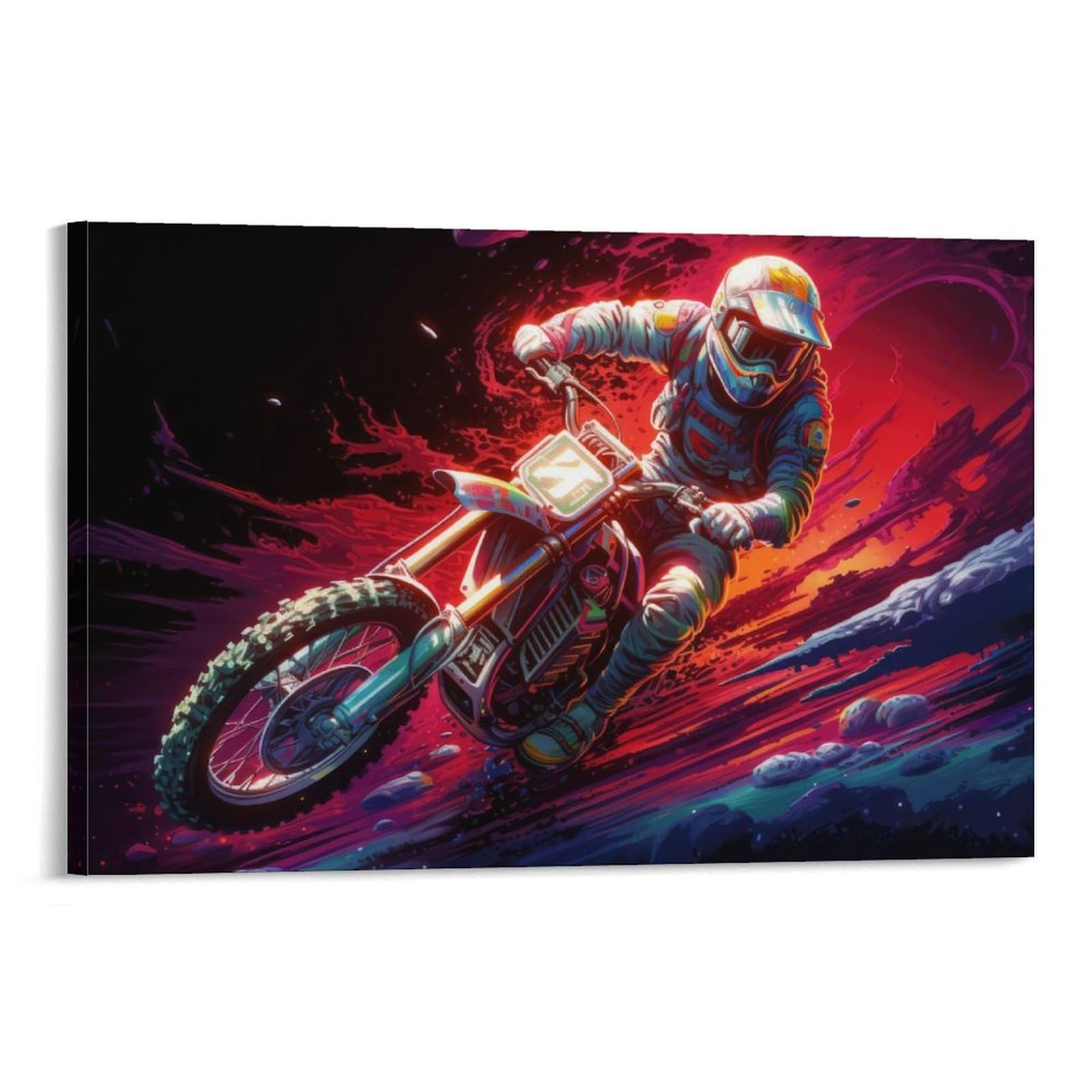 CPLVKWRQJ Bright Magical Colorful Single Motocross Rider in Dynamic Red Action Framed Canvas Wall Art - Living Room Gallery Wall Statement Piece Fade Resistant Decor 20x30inch(50x75cm)