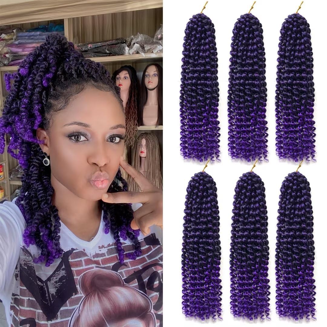 YOROSTAR Purple Water Wave Crochet Hair Extensions -14inch 6 Packs Ombre Passion Twists Crochet Hair Synthetic Crochet Hair, Bohemian Locs Braiding
