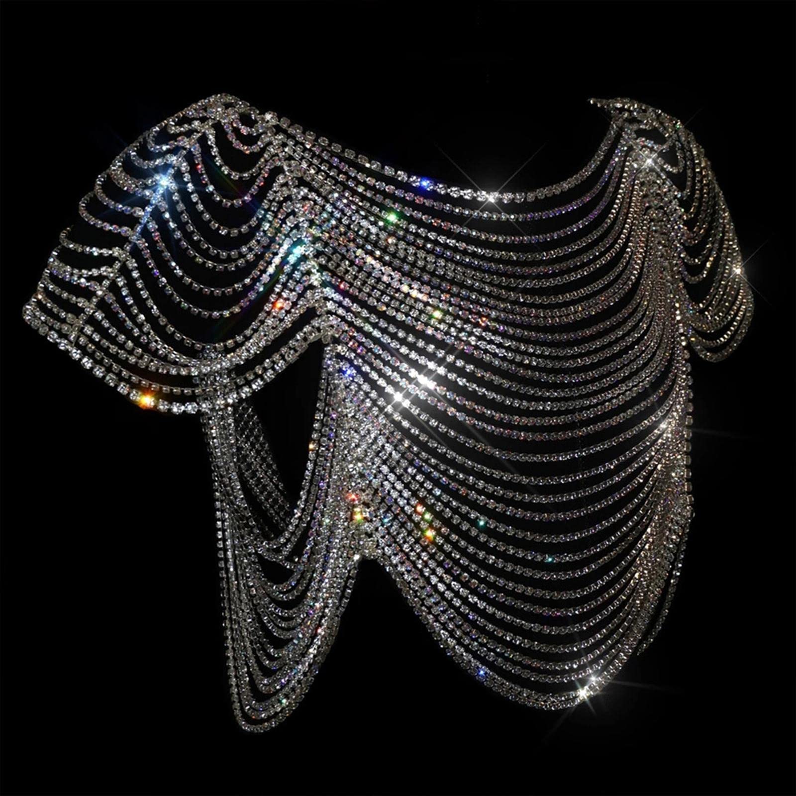 Glitzerndes Top, Hals, Rücken Und Ketten Schmuckstück für Den Nachtclub, Mehrlagig, Modisch, Ideal für, Partys Und Make Up, Silber