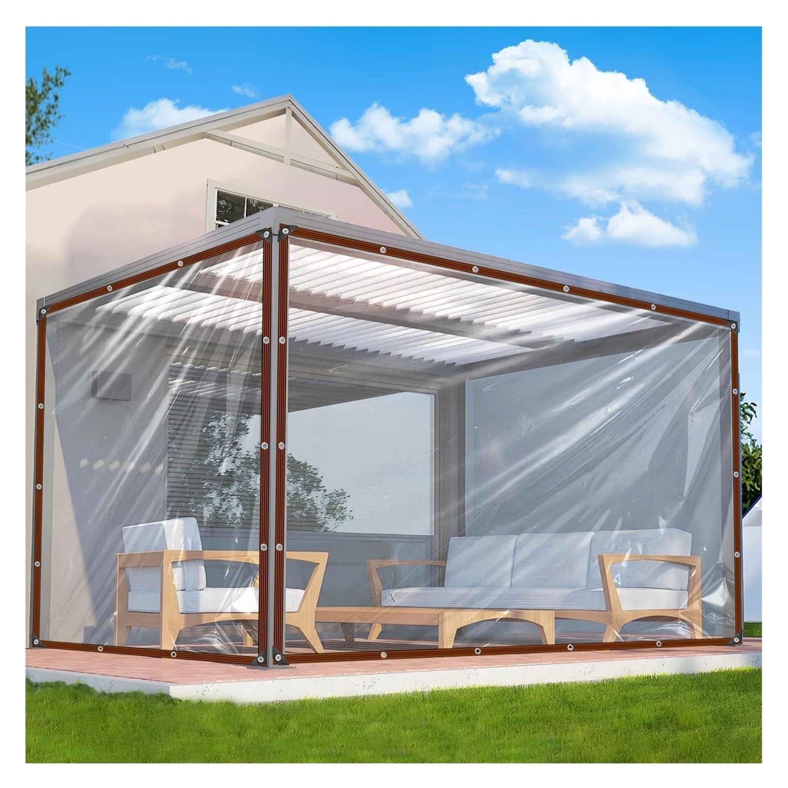 GLDYTVF HeavyDuty Clear Tarpaulin with EyeletsWaterproof Transparent Tarp Cover for Patio Gazebo Porch and rgola 2x5m (6.56x16.4ft)
