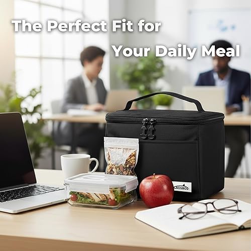 Miniatura 4 de Aosbos Lonchera negra para adultos, 7.5 l suave para el trabajo, oficina y picnic, a prueba de fugas, impermeable, cremalleras SBS Negro