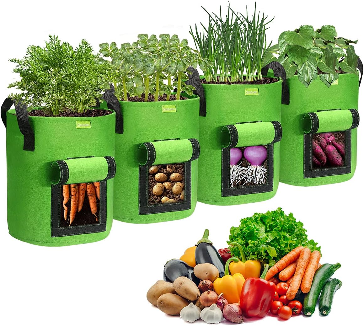 SIMBOOM Potato Grow Bags 7 Gallon 4Pack, Plant Growing Bags with Flap and Handles Nonwoven