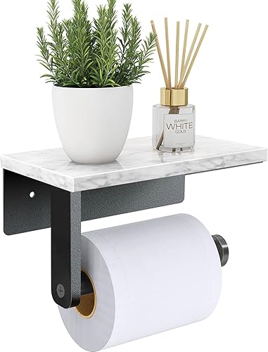 Soporte de papel higiénico de Gypie de mármol con estante, 304 de acero inoxidable con tornillos montado en la pared, soporte para rollo de papel