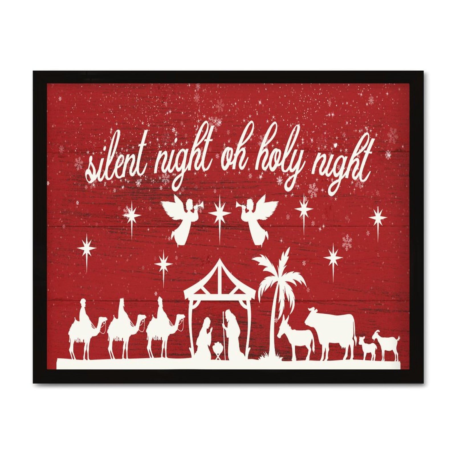 Panneau mural bois Merry Christmas Oh Holy Night décor chrétien entrée 40x50 cm