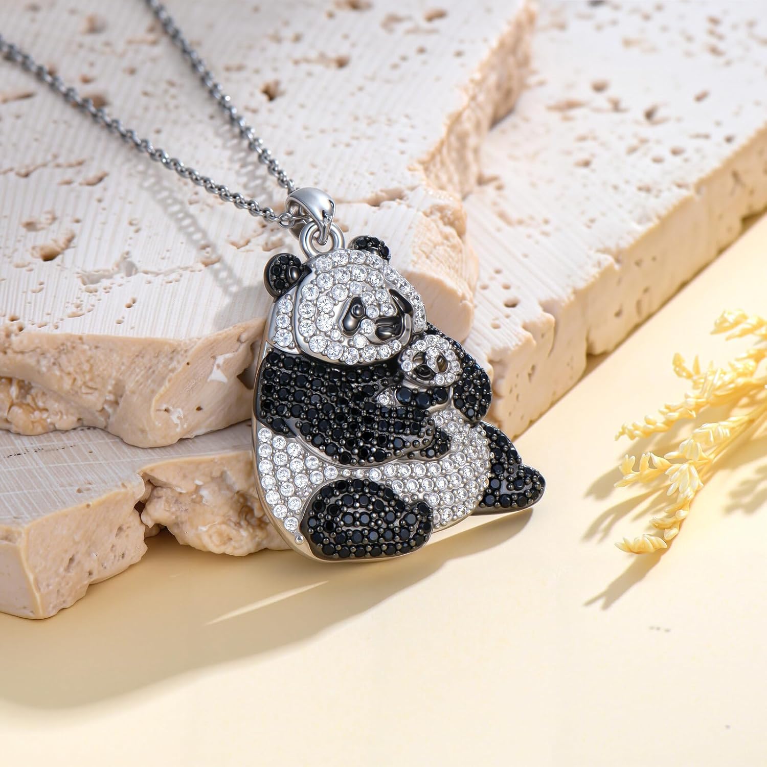 Sterling Silver Panda Breed Necklaces - Cubic Zirconia Necklace, Gemstone Hypoallergenic Jewelry 18"+2" Sterling Silver Pendant Necklace for Women - Image 3