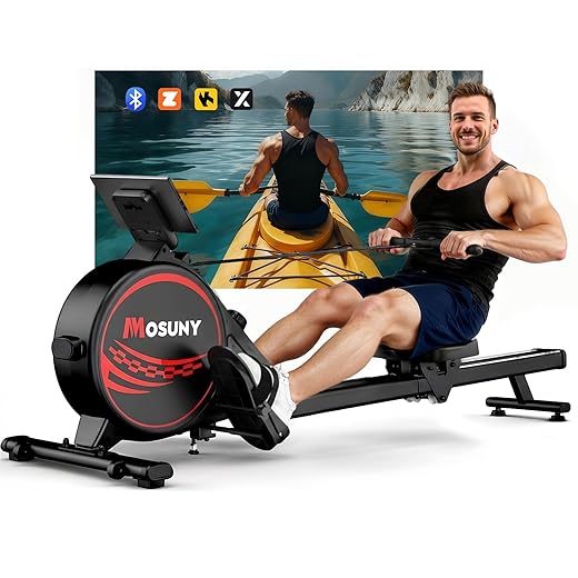 Rowing Machine, 16/32 Levels of Resistance Magnetic Rowing Machine, Improved Double Runners, Ultra Quiet, App-Compatible, Weight Capacity up to 160/180 kg