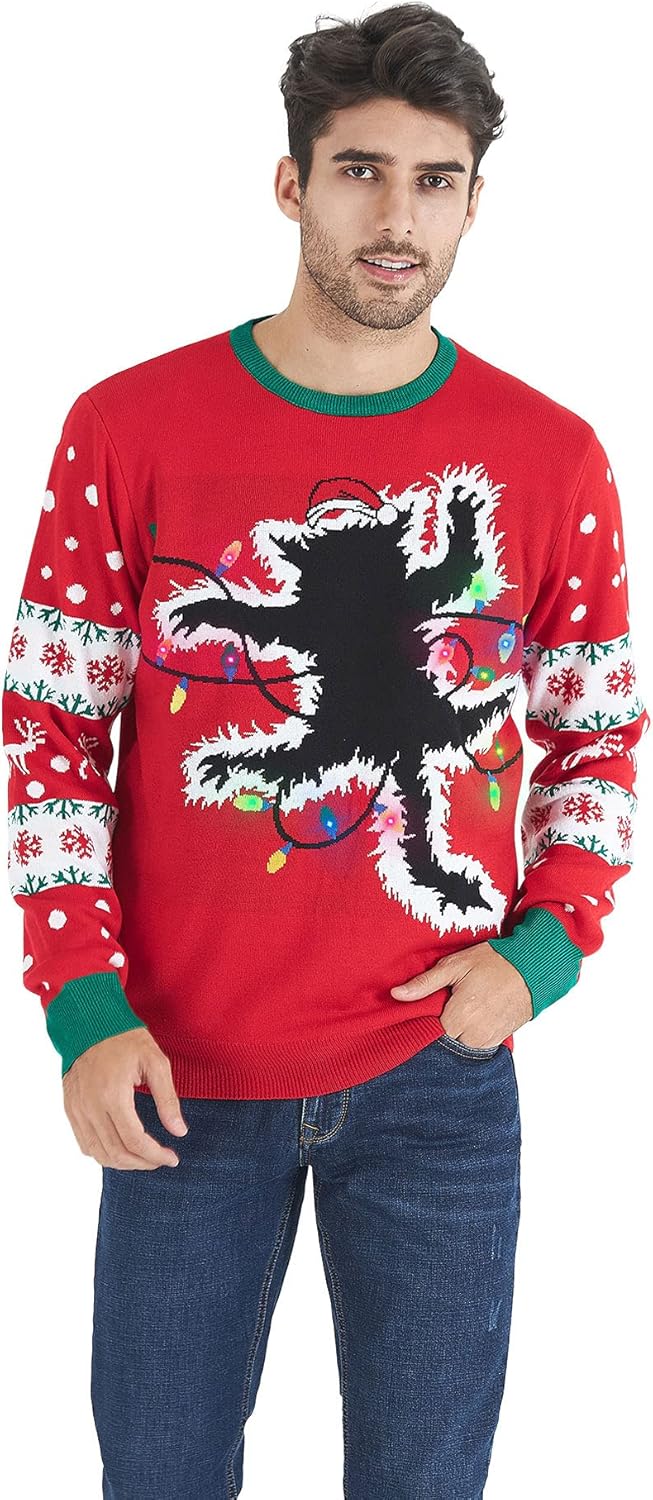 RAISEVERN Men's Light Up Ugly Christmas Sweater Knitted Pullover Tops - Image 3