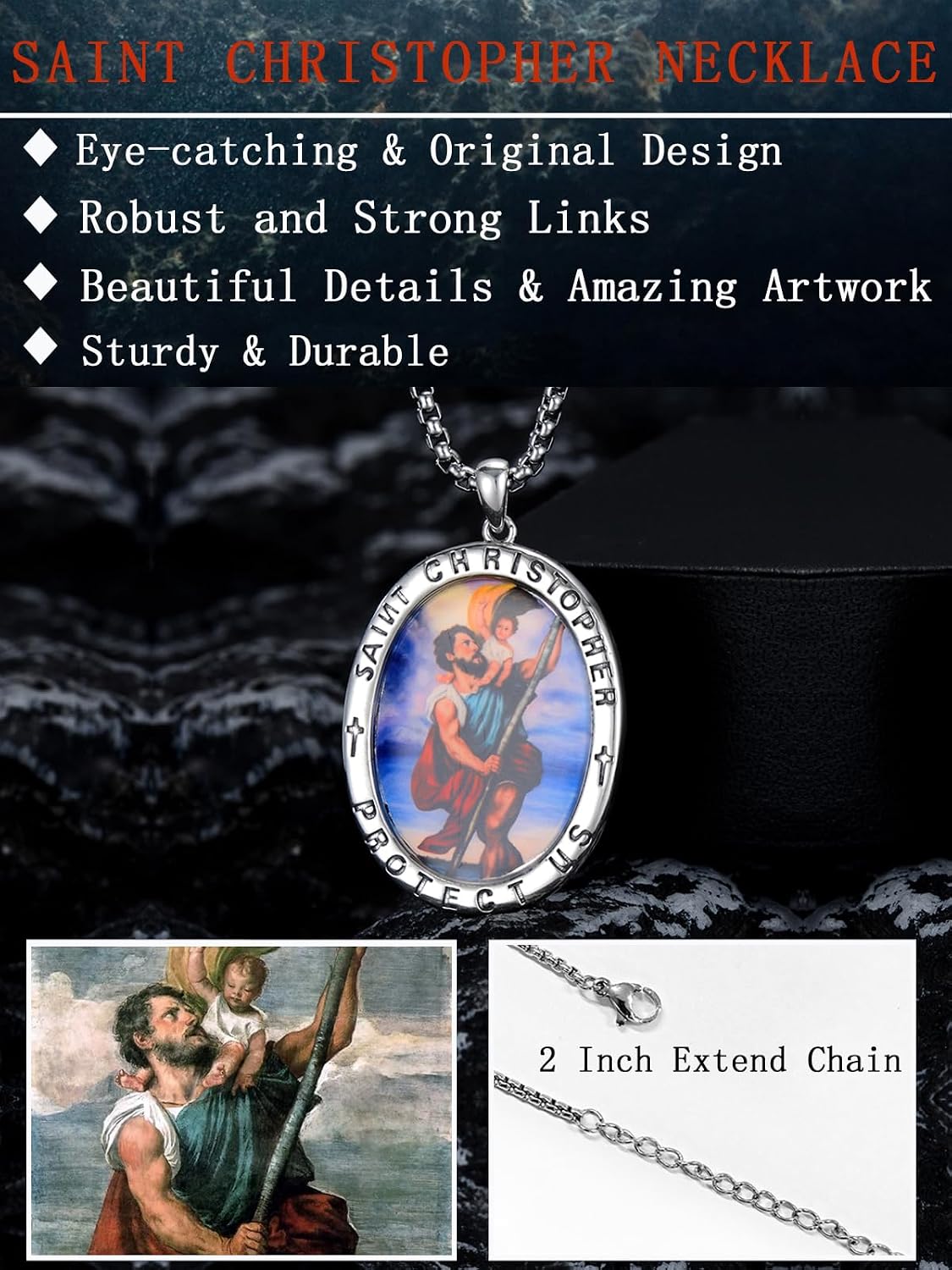 Seiyang St Michael/St Christopher/Virgin Mary Necklace 925 Sterling Silver Amulet Medal Pendant Jewelry for Men Women (with Gift Box)