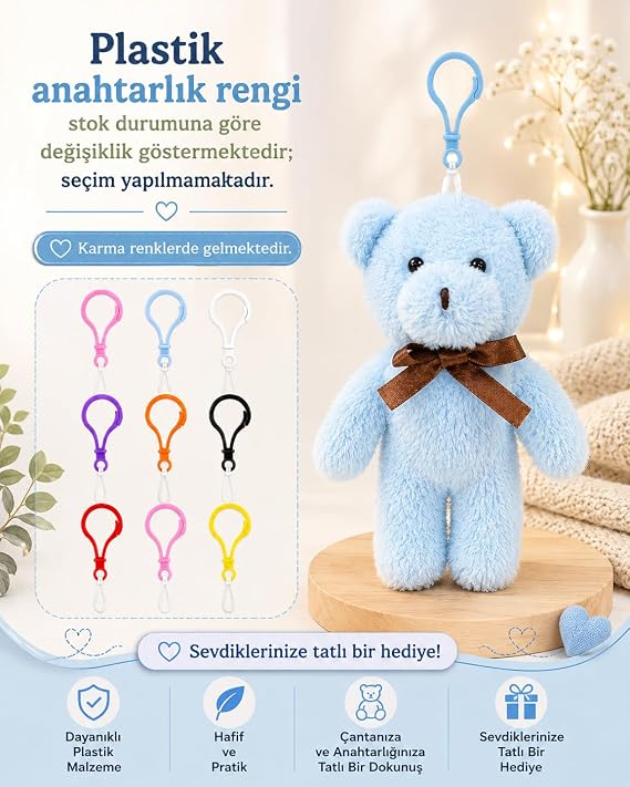 Özgüner Oyuncak Mini Peluş Ayıcık Anahtarlık 15'li Paket - 15 cm Sevimli Ayı Anahtarlık - Çanta Süsü ve Hediyelik Anahtarlık Seti