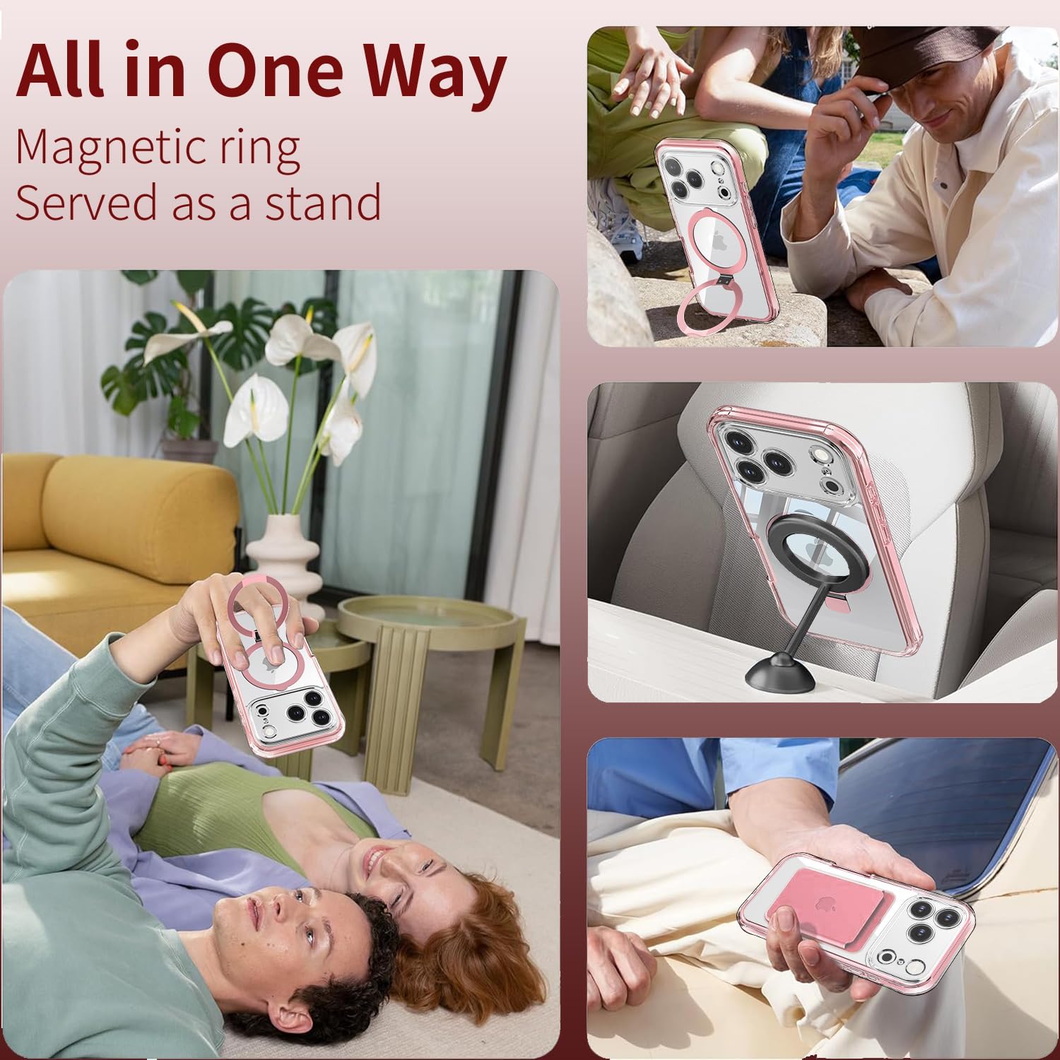 [Built-in Anti Peep Screen Protector & Invisible Magnetic Kickstand] Privacy Case for iPhone 17 Pro Max 6.9'' [Integrated Lens Protection] [Compatible with MagSafe] Full-Body Drop Proof Case - Pink - Image 5