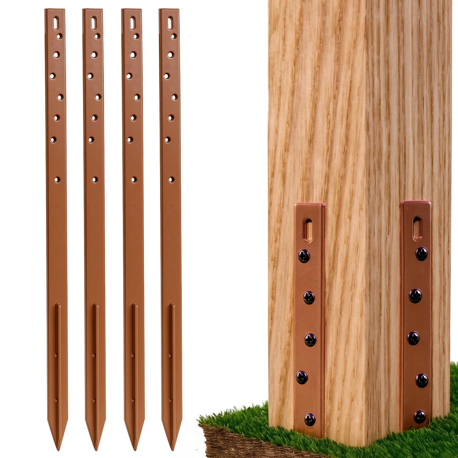 GreenWhim 2 Pack Heavy Duty Fence Post Repair Stakes 75cm (29.5") – Fixes 1 Broken Wooden Fence Post – No Dig Ground Anchors – Quick, Strong & Rust-Resistant for Garden or Yard