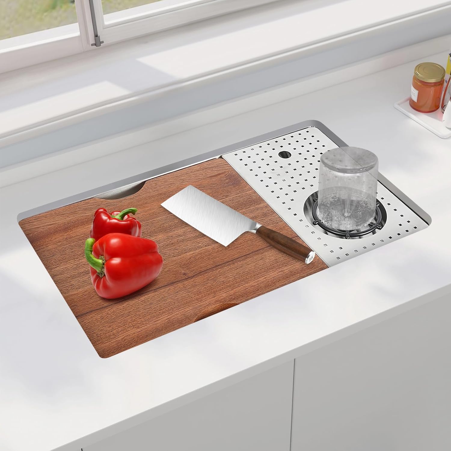 23’’x14'' Undermount Bar Sink with Glass Rinser and Chopping Board, 304 Stainless Steel Workstation Sink, Single Bowl Kitchen Sinks with Cup Washer for Home, Bars, Cafes, Restaurants, RV