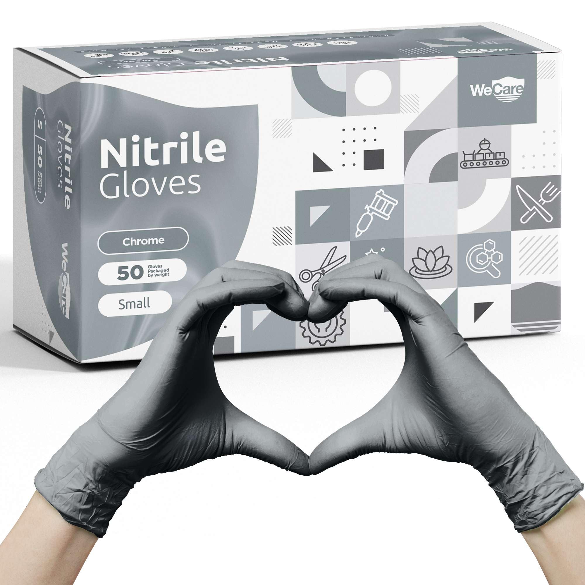 WECARE Chrome Disposable Nitrile Gloves - Powder and Latex Free - Non-Sterile - Food Safe