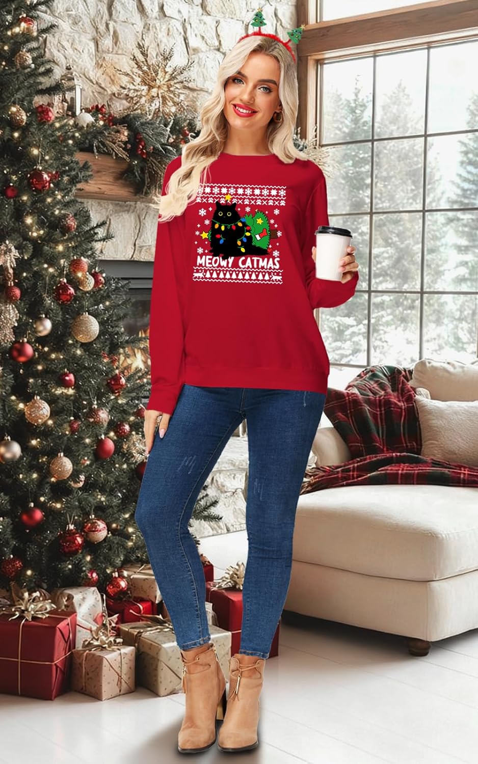 AOBUTE Womens Christmas Long Sleeve Sweatshirts Xmas Printed Casual Tops - Image 3