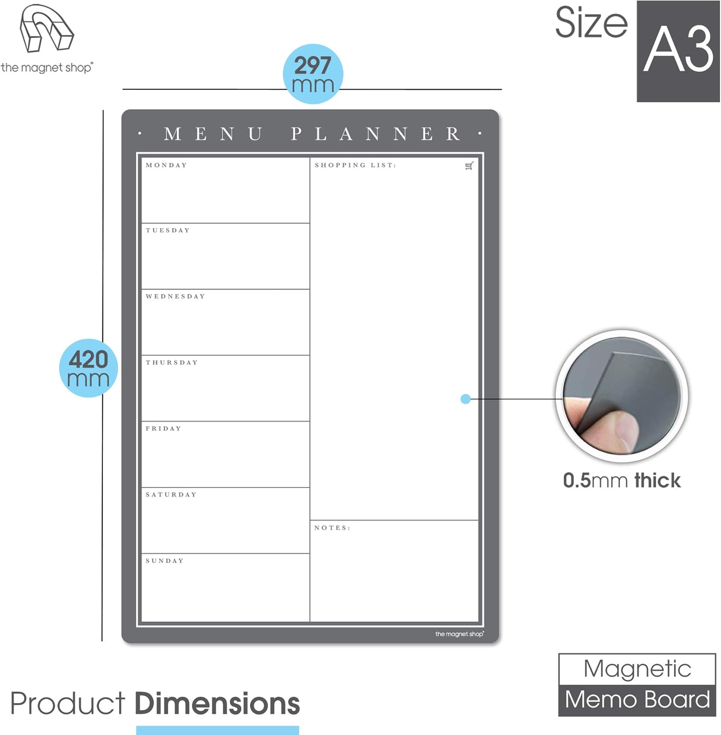 The Magnet Shop Magnetic A3 Weekly Meal Planner, Customisable Whiteboard Planner, Menu, Shopping List and Wall Organiser - Image 4