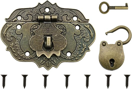 Antique Embossing Decorative Zinc Alloy Hasp Clasp Latch Lock with Screws Wooden Boxes Furniture Buckle Clasp Lock Wood Case Hasp