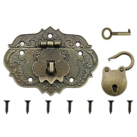 ZZHXSM Antique Embossing Decorative Zinc Alloy Hasp Clasp Latch Lock with Screws Wooden Boxes Furniture Buckle Clasp Lock Wood Case Hasp