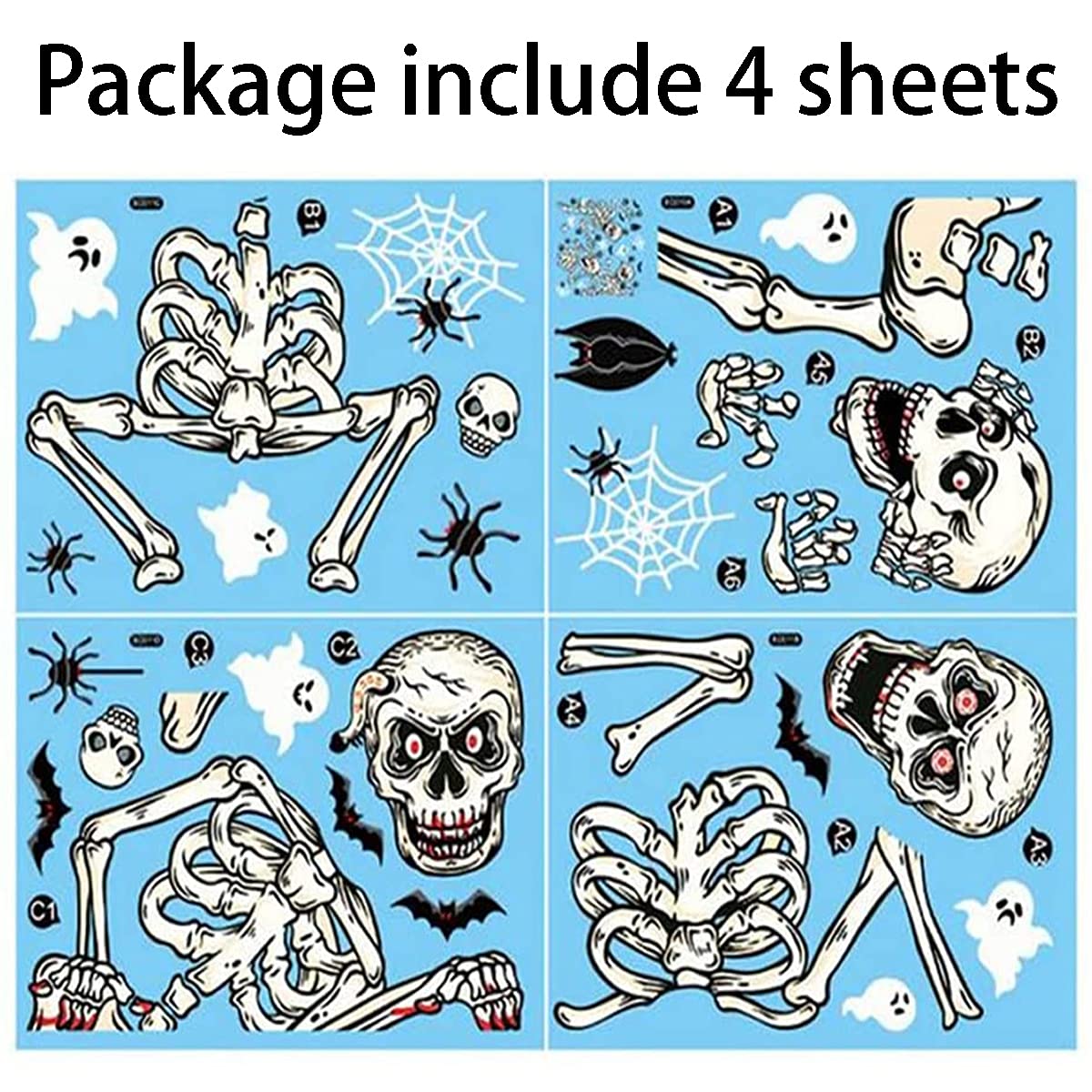 12 Feuilles D'autocollants Fenêtre Halloween - Squelettes, Fantômes - Amovibles Et Réutilisables