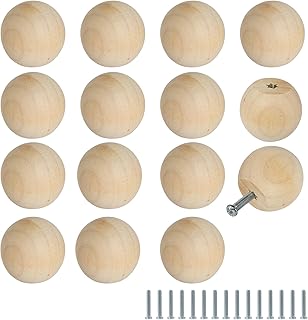 FoDau770 15pcs Unfinished Wood Knobs, Round Ball Cabinet Knobs Vintage Drawer Pulls, Natural Wooden Cabinet Hardware for Furniture Drawer Dresser Wardrobe Cupboard - 1-1/4" Diameter
