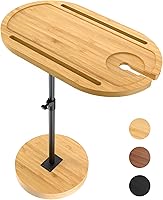 Vista 8 de NiHome Mesa giratoria de bambú para reposabrazos para sofá con base estable gruesa, mesa auxiliar de bandeja de TV de altura ajustable con rotación