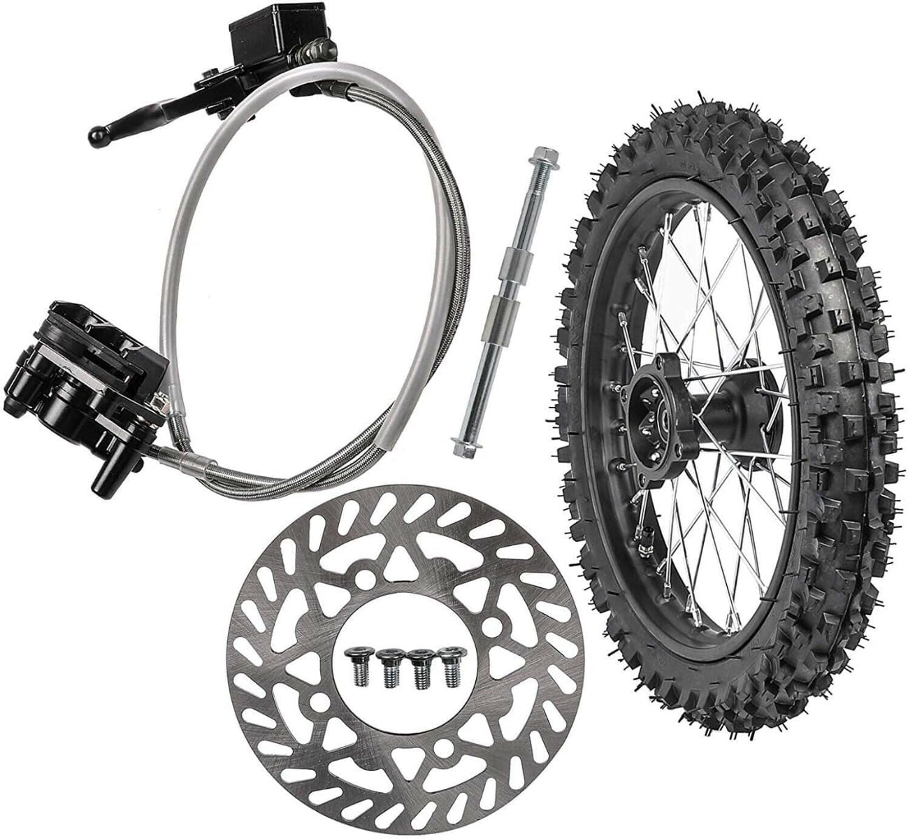 14" Front Wheel 60/100-14 Tire and Rim with Disc Brake Assembly + 12mm Axle Bolt For Mini Dirt Pit Bike Apollo RFZ 125 SSR 110cc 125cc 70cc 90cc Taotao Coolster (12mm bearing)